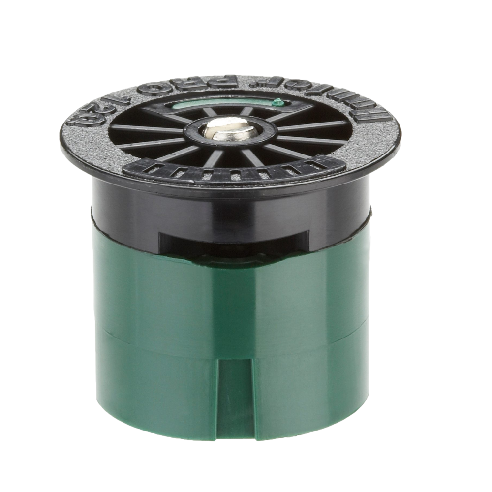 Hunter Pro Fixed Nozzle 12Q — 12 ft radius quarter-circle model with green top, product image shows nozzle head and marking.
