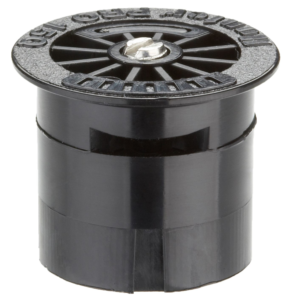 Hunter Pro Fixed Nozzle 15Q — 15 ft radius quarter-circle model with black top, close-up shows nozzle top and part marking for installers.