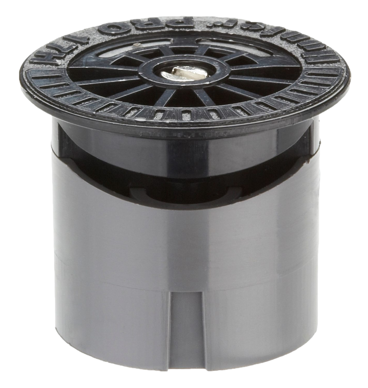 Hunter Pro Fixed Nozzle 17H — 17 ft radius half-circle model with gray top, close-up image shows nozzle profile and identification.