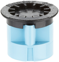 Hunter 6' short-radius micro spray nozzle (6Q) close-up showing quarter-circle spray pattern, flow markings, and 1/2-inch female thread detail.