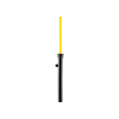 Front view of Hunter Eco-Indicator 12-inch pop-up with bright yellow stem, showing the 1/2-inch NPT connection and body.
