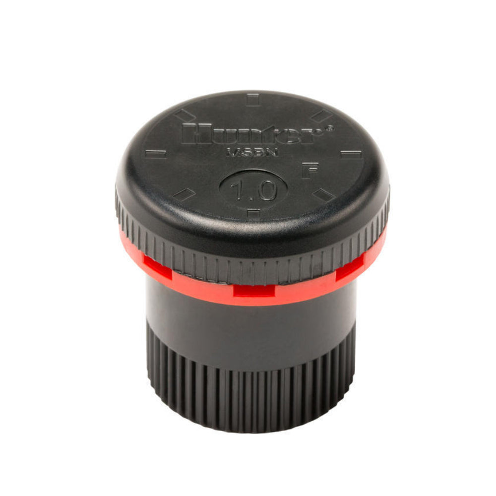 Side profile of Hunter PCN 1.0 GPM bubbler nozzle highlighting low-profile body and secure 1/2" female thread connection for pop‑up installation.