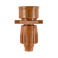 Front view of Hunter PLD-LOC 17 mm brown push-on dripline end cap showing external profile and threaded interior for secure fit (brown finish).