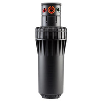 Side view of Hunter I-90-36V 3 in pop-up rotor installed in turf showing plastic riser and cushioned rubber cover.