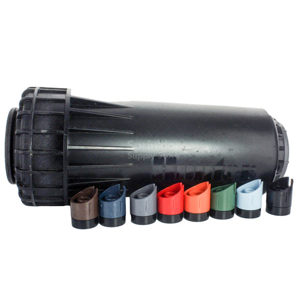 Installed Hunter I-90-36V rotor in maintained turf showing exposed diameter and low profile while retracted.