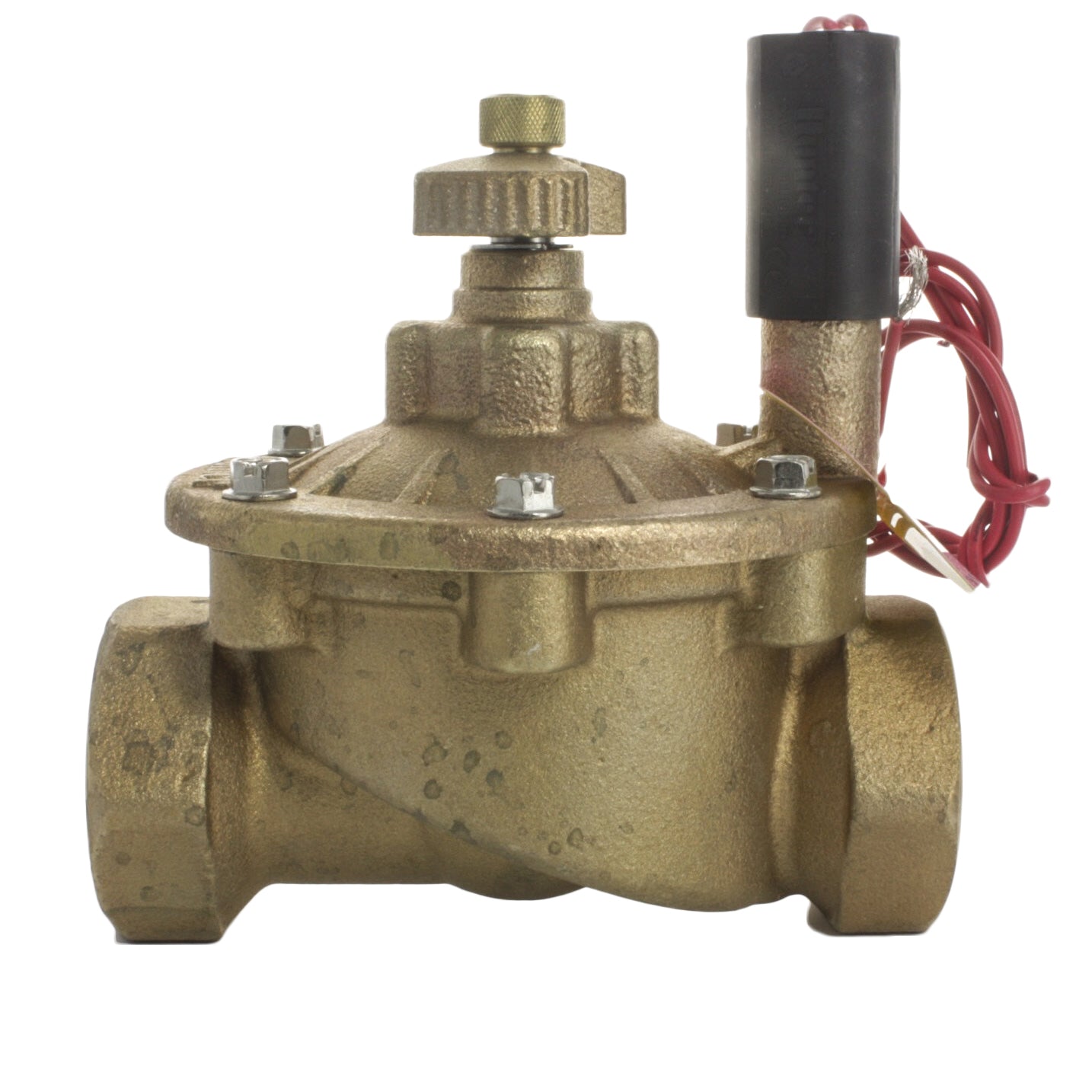Front view of IBV151GFS 1-1/2 inch brass globe valve showing inlet ports, bonnet and external construction in detail.