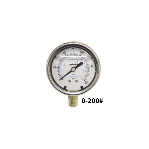 American Granby ILPG20025-4L 2.5-inch stainless steel liquid-filled pressure gauge, 0–200 PSI, 1/4-inch lower MIP.
