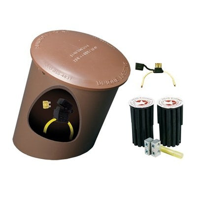 Unique INTELLIHUB Galaxy Hub wiring kit with can and lid; brown PVC housing, fuse holder, 5 brass lug nuts and grease caps.