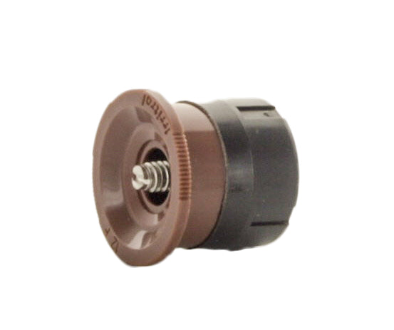Top view of IPN-12F nozzle highlighting the brown color-coded top, arc marking and MPR design for even distribution.