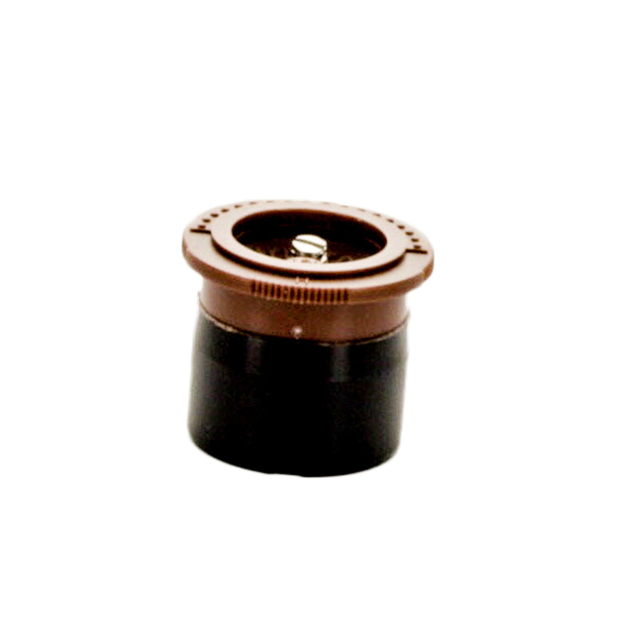 Close-up of Irritrol IPN-12H I-PRO half-circle fixed nozzle showing brown color-coded cap, top filter, and ribbed grip.