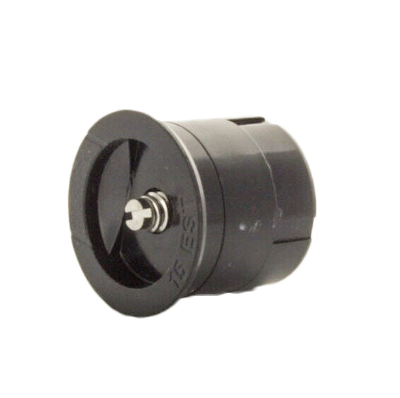 Side view of Irritrol IPN-15EST nozzle installed in a spray head, showing brown cap, ribbed grip edge, and female-thread connection.