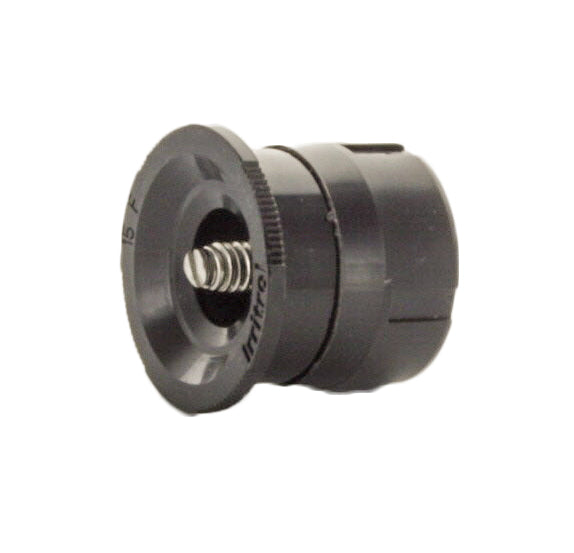 Irritrol IPN-15F top view close-up showing color-coded cap, stainless steel adjustment screw and ribbed-edge grip.