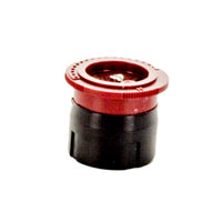 Red Irritrol I-PRO IPN-5H fixed half-circle spray nozzle, 5 ft radius; top view showing color-coded cap, ribbed grip, and threaded inlet.