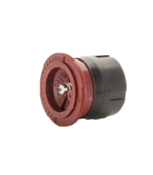 Side view of Irritrol IPN-5H I-PRO fixed half-circle nozzle, highlighting the ribbed-edge body, red radius cap, and female 1/2" inlet.