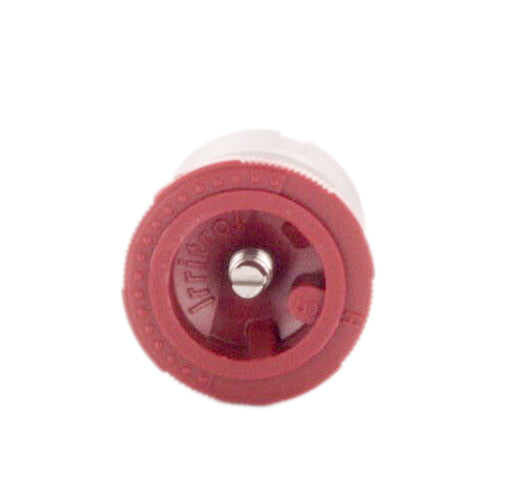 Close-up of the Irritrol IPN-5H nozzle top showing the color-coded red insert and visible mesh filter for debris protection.
