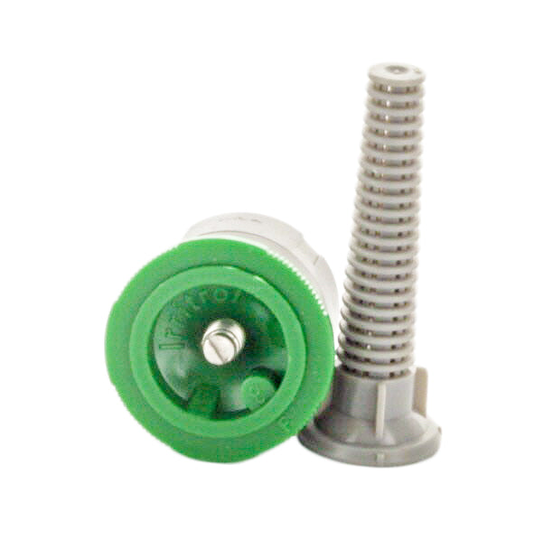 Irritrol I-PRO IPN-8F nozzle displayed from an angle, highlighting the green cap, full-circle design and non-slip ribbed edge