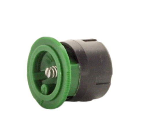 Top and side view of Irritrol I-PRO IPN-8F nozzle showing color-coded green cap, ribbed grip edge and spray pattern orientation markings