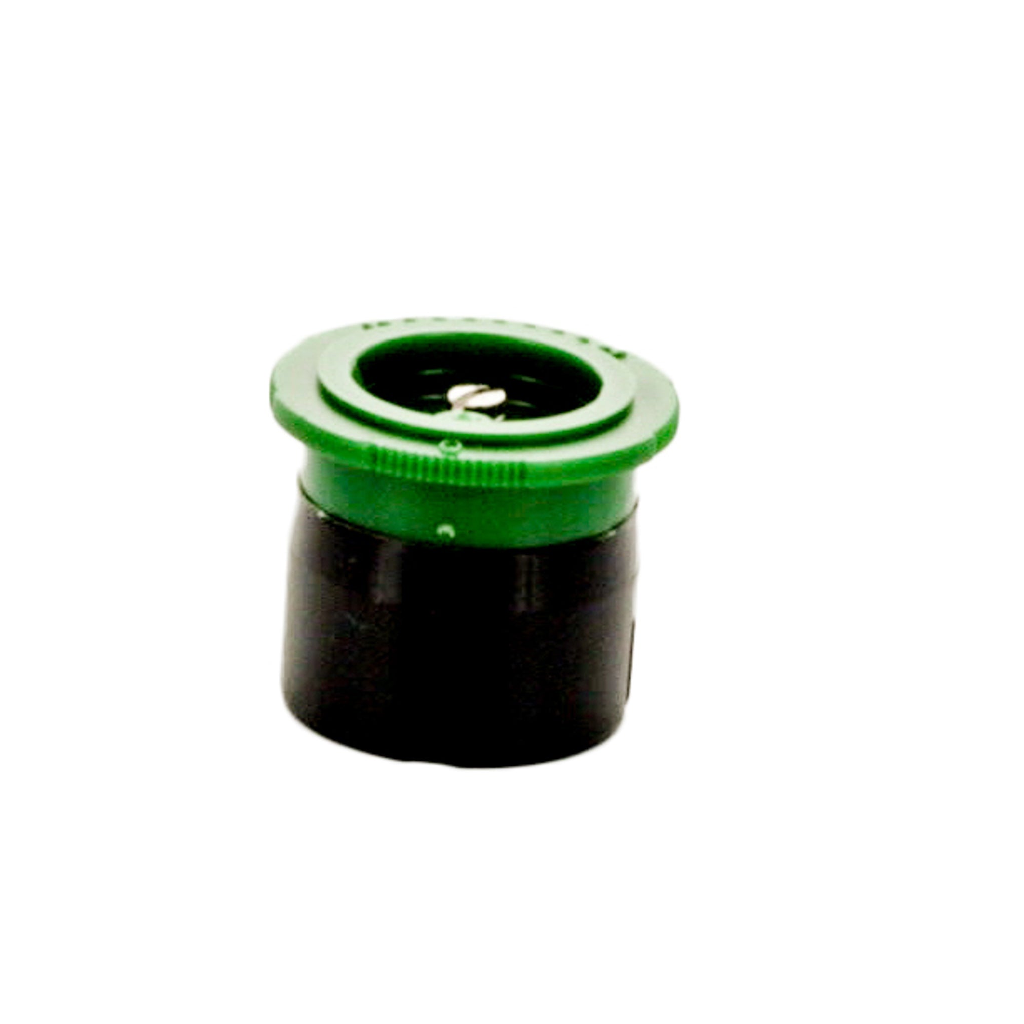 Close-up of green IPN-8Q I-PRO fixed spray nozzle showing threaded female base and integrated filter, highlighting color-coded top and ribbed grip.