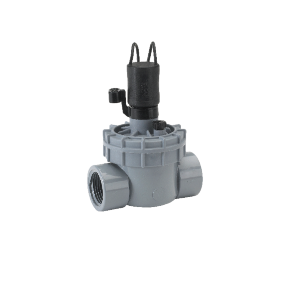 Irritrol 2400 Series 1-inch globe valve with flow control, angled view showing flow adjustment knob and solenoid assembly.
