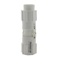 Top-down close-up of Dawn KRC429-010 KwikRepair coupler, highlighting inner slip socket and interior profile for 1-inch Schedule 40 PVC pipe.