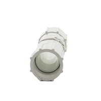 Side angle of Dawn KwikRepair 3" PVC repair coupler KRC429-030 highlighting sleeve profile, part number marking, and socket ends ready for primer and solvent application.