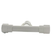 Close-up of Dawn KRT401-010 KwikRepair tee showing sleeve profile and inlet geometry for solvent-weld installation on 1-inch pipe.