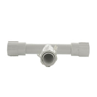 Top-down view of Dawn KwikRepair 2" x 2" x 2" tee, demonstrating sleeve profile and branch alignment for inline repairs.