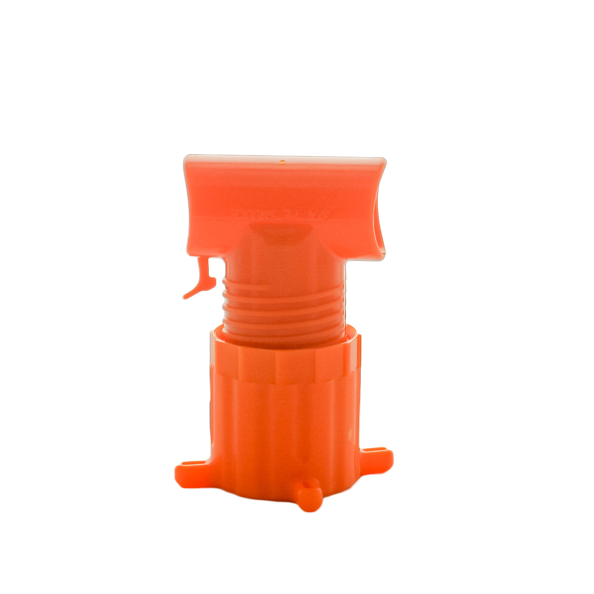 Front view of Dawn KT007C KwikTap saddle tee showing reinforced nylon top, 1/2-inch FPT outlet and clamp-free design for 3/4-inch PE lines.