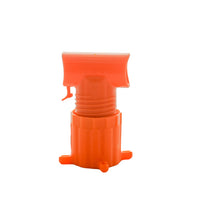 Front view of Dawn KT007C KwikTap saddle tee showing reinforced nylon top, 1/2-inch FPT outlet and clamp-free design for 3/4-inch PE lines.