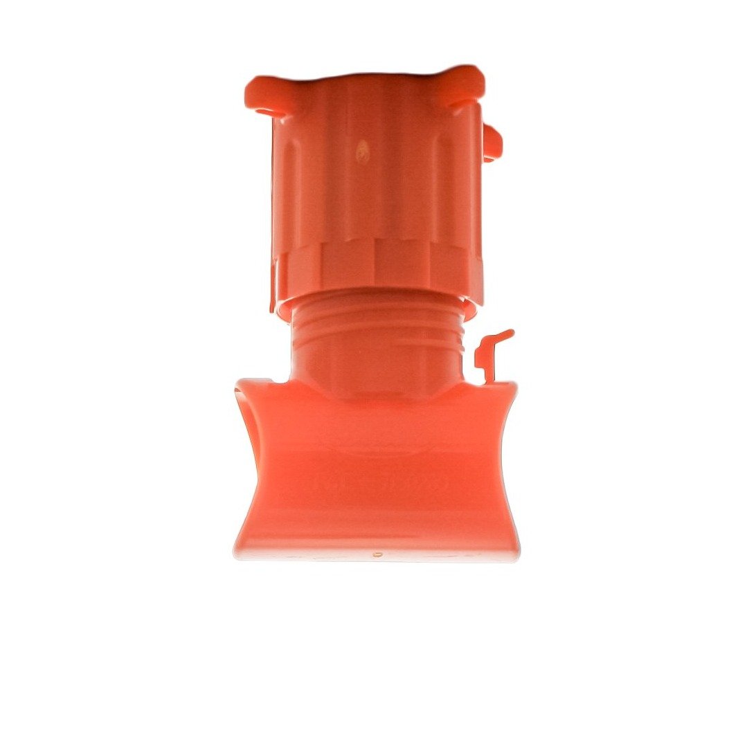 Front view of Dawn Industries KT015C KwikTap tool-less saddle tee showing reinforced nylon top, ABS bottom, and 1/2" FPT outlet connection, close-up.