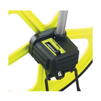 Front-angle view of Komelon MK4512 showing 14.3-inch polyvinyl tread, kickstand, and five-digit gear-driven counter