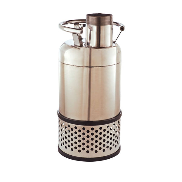 Atlantic Water Gardens L-305 TidalWave low-head submersible pump, showing 3-inch MPT outlet and rugged cast-iron/stainless housing, on white background.