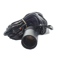 Front view of FX LE1LEDFB hanging down light in flat black finish with stainless steel cable, integrated LED, and frosted lens.