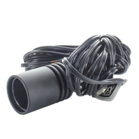 Angled detail of LE1LEDFB showing flat black housing, hanging hook, and the integrated LED module with lead wire attached.