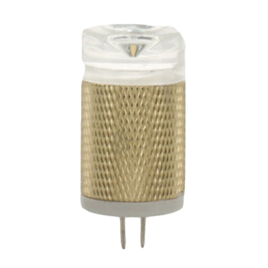 Front view of Unique FLEX GOLD T3 2W 3000K water-resistant LED lamp on white background, clear T3 shape visible and label area.