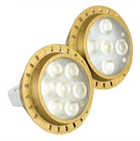 Unique FLEX Gold MR16 LED flood lamp (LED-8W-CM6FL30K) on white background - 8W, 3000K, 40° beam, GU5.3 low-voltage bulb.