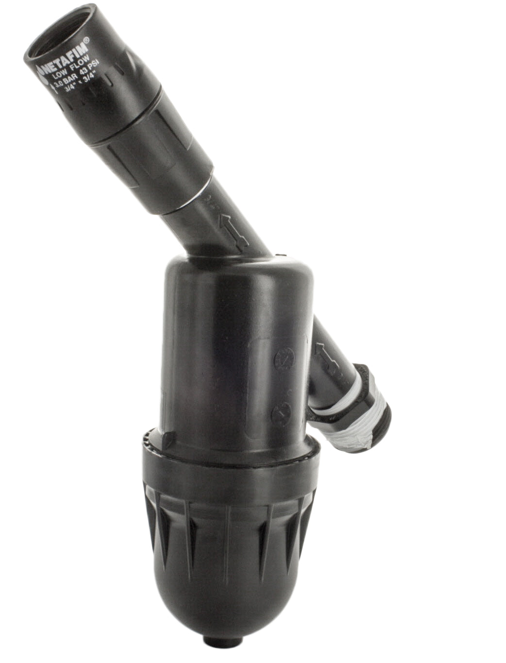 Close-up of Netafim LVCZNV10075-LF disc filter and pressure regulator, 140-mesh filtration elements and pressure adjustment features visible.