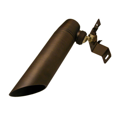 Weathered brass Unique Lunar down light with extended shroud, ball-and-joint swivel mount, 5W 2700K LED, Stratosphere bracket included.