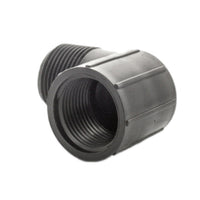 Close detail of female pipe threads and inner socket area on the Spears M412-010 Marlex 1-inch street elbow, ready for assembly.