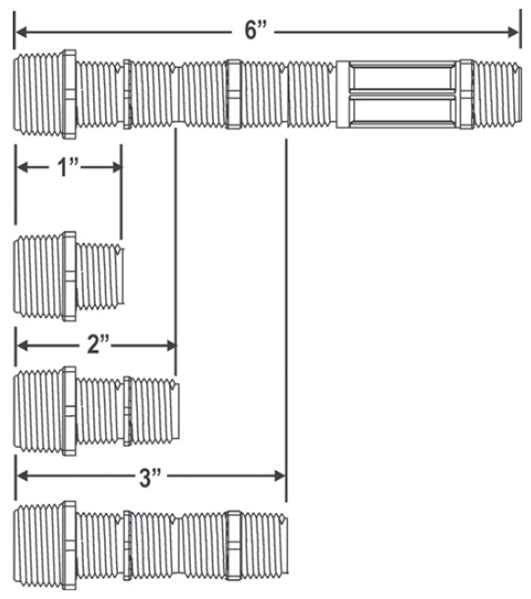 Close-up of M481-101 poly cut-off riser displaying male pipe threads and molded poly construction for corrosion resistance.