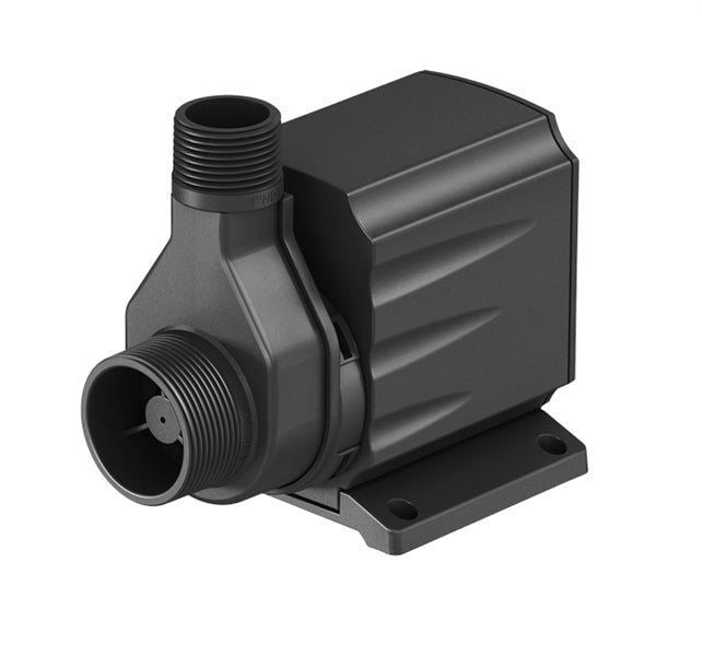 Atlantic Water Gardens MD1000 TidalWave mag-drive pump, side showing inlet, outlet, removable pre-filter and housing.