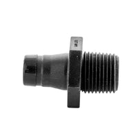 Close-up of MDCF50MPT compression fitting showing tubing insertion point and sealing components for 1/2 in polyethylene tubing.