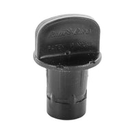 Front view of Rain Bird MDCFCAP 1/2 in. Easy Fit removable flush cap in black, showing closed end and smooth exterior finish.