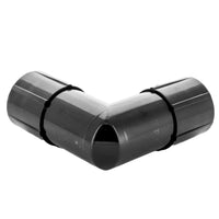 Close-up of compression nut and sealing ferrule on Rain Bird Easy Fit 1/2 in. elbow (MDCFEL), black durable plastic construction.