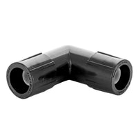 Rear view of MDCFEL Easy Fit elbow displaying threaded adapter interface and compact elbow profile for drip systems.