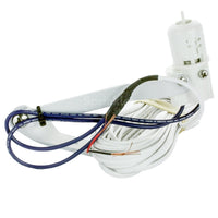 Hunter MINI-CLIK rain sensor shown mounted on aluminum bracket with visible adjustment cap and 25-foot sheathed two-conductor cable for wiring.