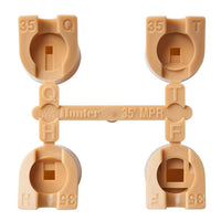 Tan MPR-35 matched-precipitation nozzle rack with four nozzle inserts (Q, T, H, F), compatible with PGP Ultra and I-20 rotors, 35 ft radius coverage.