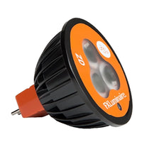 Product photo: FX ZD MR16 LED lamp (MR16ZD35WVN), GU5.3 base, 2700K warm white, very-narrow beam, front and side views on white background.