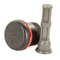 Side view of Hunter MSBN bubbler nozzle illustrating compact body, mounting thread, and multi-stream outlets for plant irrigation.