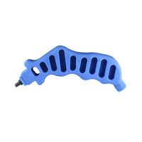 Netafim MTUBEPPUN plastic handle punch beside length of 5mm micro-tubing, illustrating compatibility with standard 1/4-inch irrigation tubing.